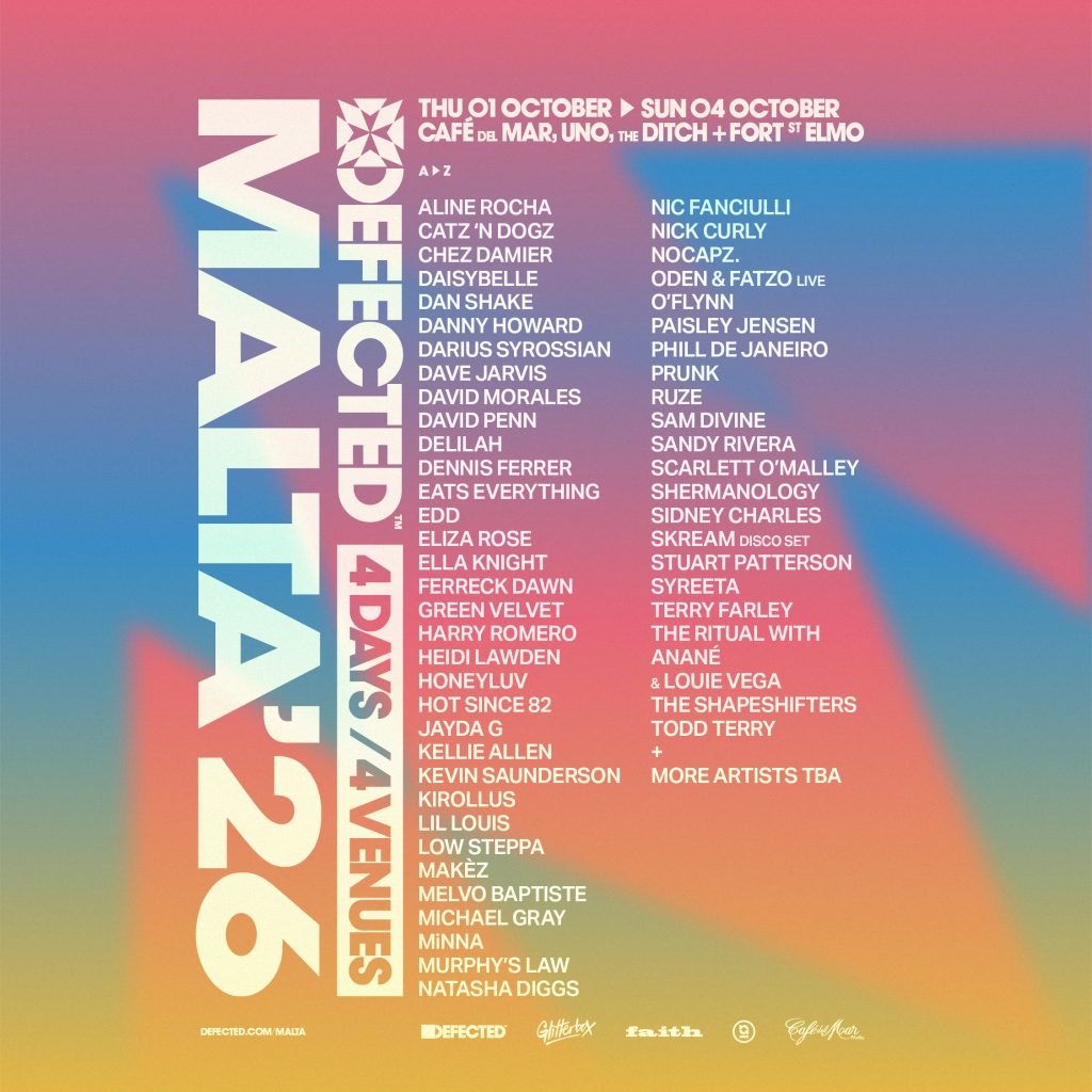 Affiche officielle de la programmation Defected Malta 2026